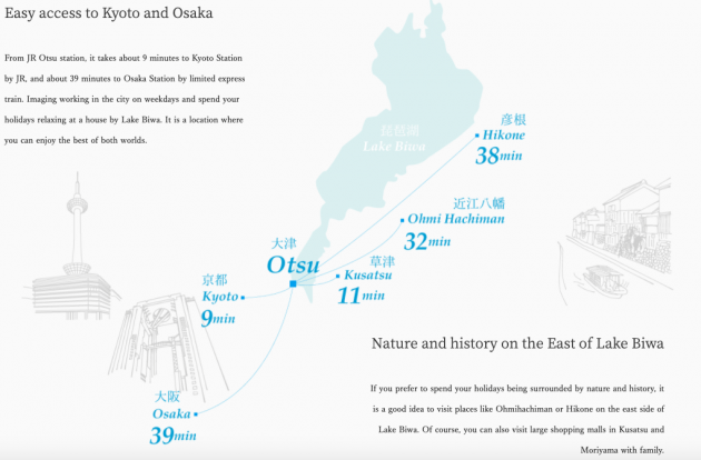 Hachise Otsu location Shiga Lake Biwa machiya properties real estate